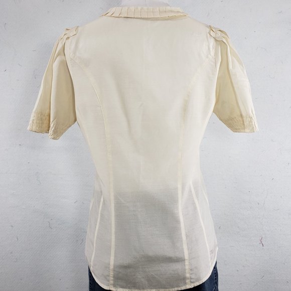Halogen Silk Cotton Cream Pleated Blouse, Small - Picture 6 of 11